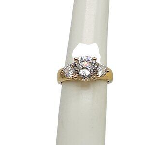 Gold Plated Sterling Silver Three-Stone Clear CZ Ring Size 5 Vintage